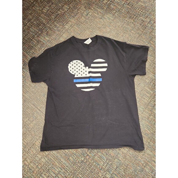 Disney Mickey Mouse "Thin Blue Line" American Flag Black T-Shirt Size L - Picture 1 of 6
